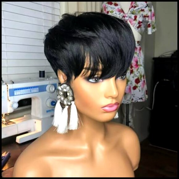 Straight Human Hair Pixie Wig Glueless Brazilian Virgin Hair With Bangs main image 5